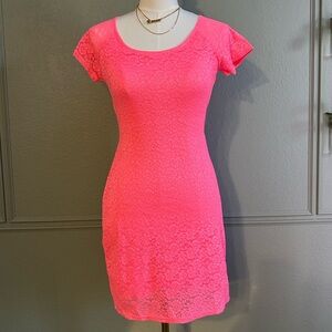 Y2K Era Hot Pink Forever 21 Lace Dress with Back Cutouts - SZ SMALL